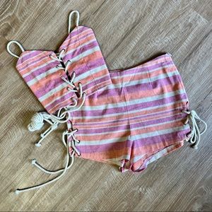 NWT 💕🧡Pink & Orange Stripes🧡💕 Crop Top & Side Tie Shorts Coord Boutique S